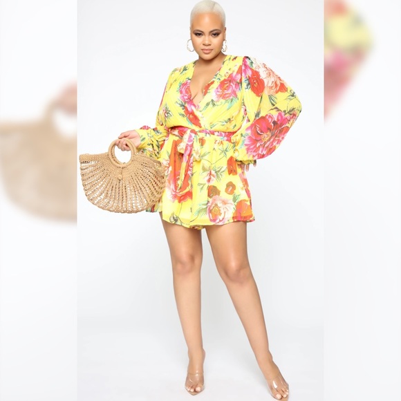 Fashion Nova Shantel Romper in Yellow combo sz 1X New - Picture 3 of 8